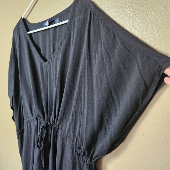 Lands End Petite |L| Black Sheer Oversized SS Gathered Waist Swim Cover-up Dress - Picture 4 of 7